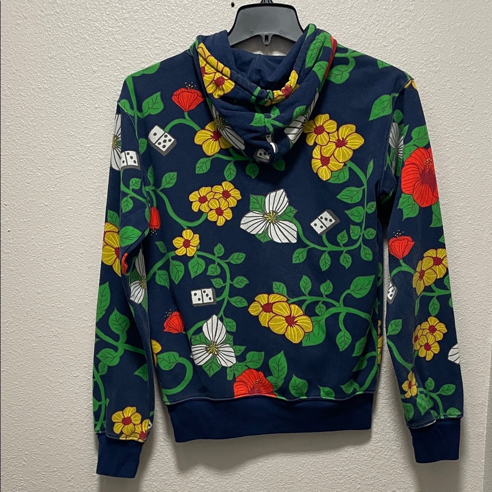 Roberto Lugo Blue Hoodie with Floral Design - Unisex - Picture 3 of 8